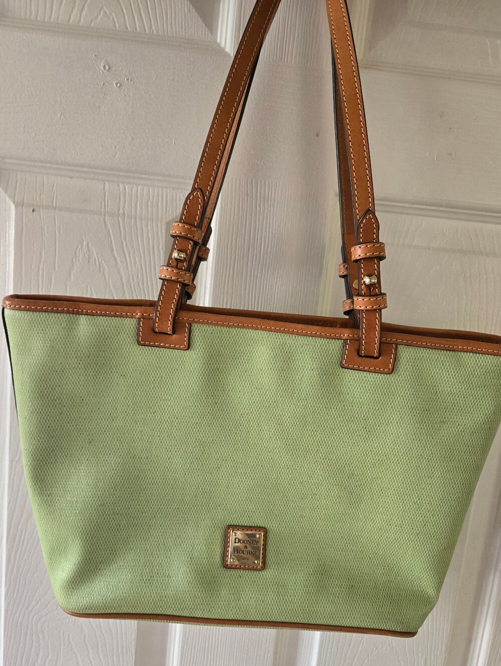 Dooney & Bourke Leisure Shopper Green Lime Bag Coated Cotton Leather Trim Tote - Picture 3 of 11